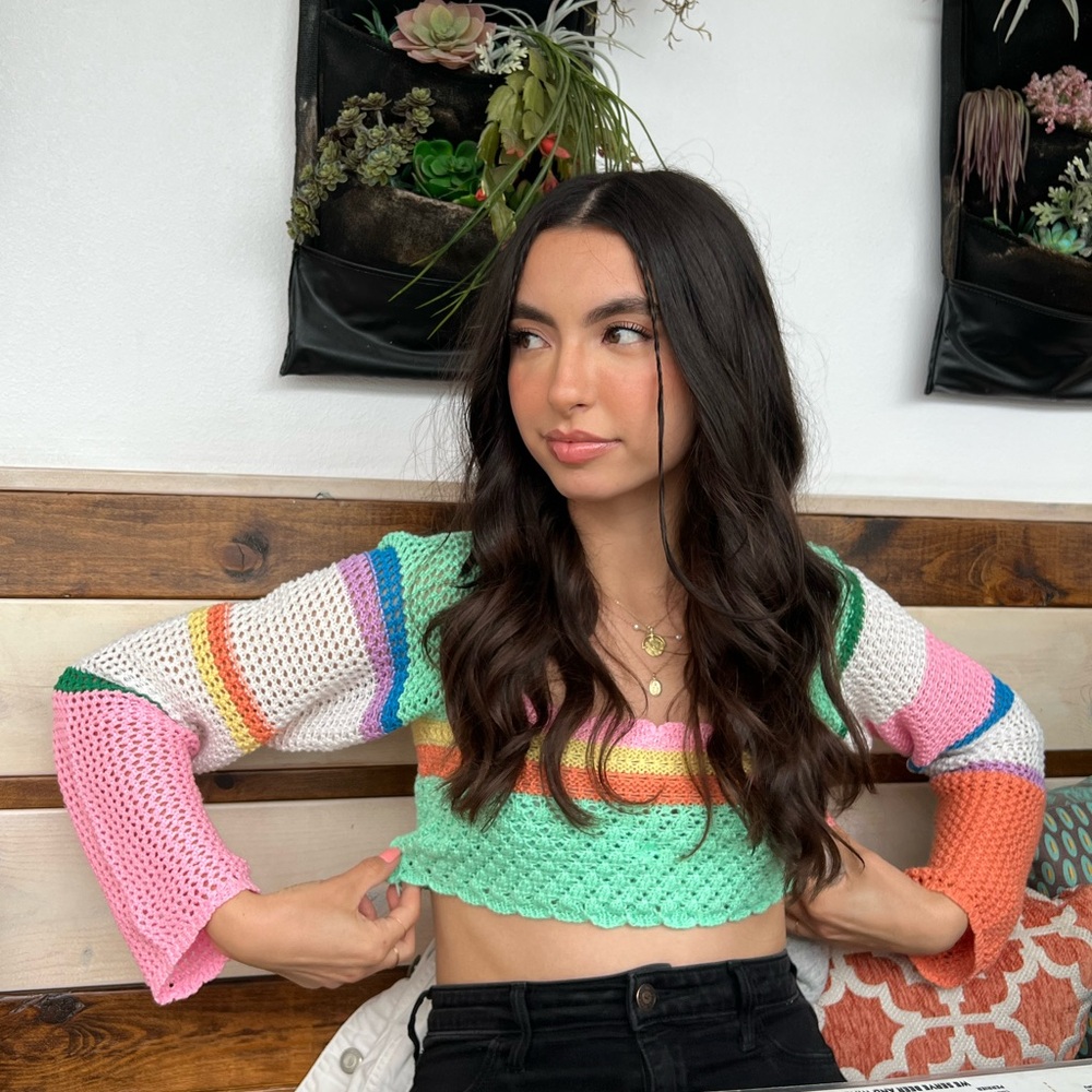 Colorful Knit Cropped Sweater - Picture 2 of 2